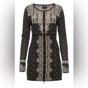 NWT Icelandic Design Lilja Long ZipUp Cardigan, Merino Wool Blend,Black/White, L